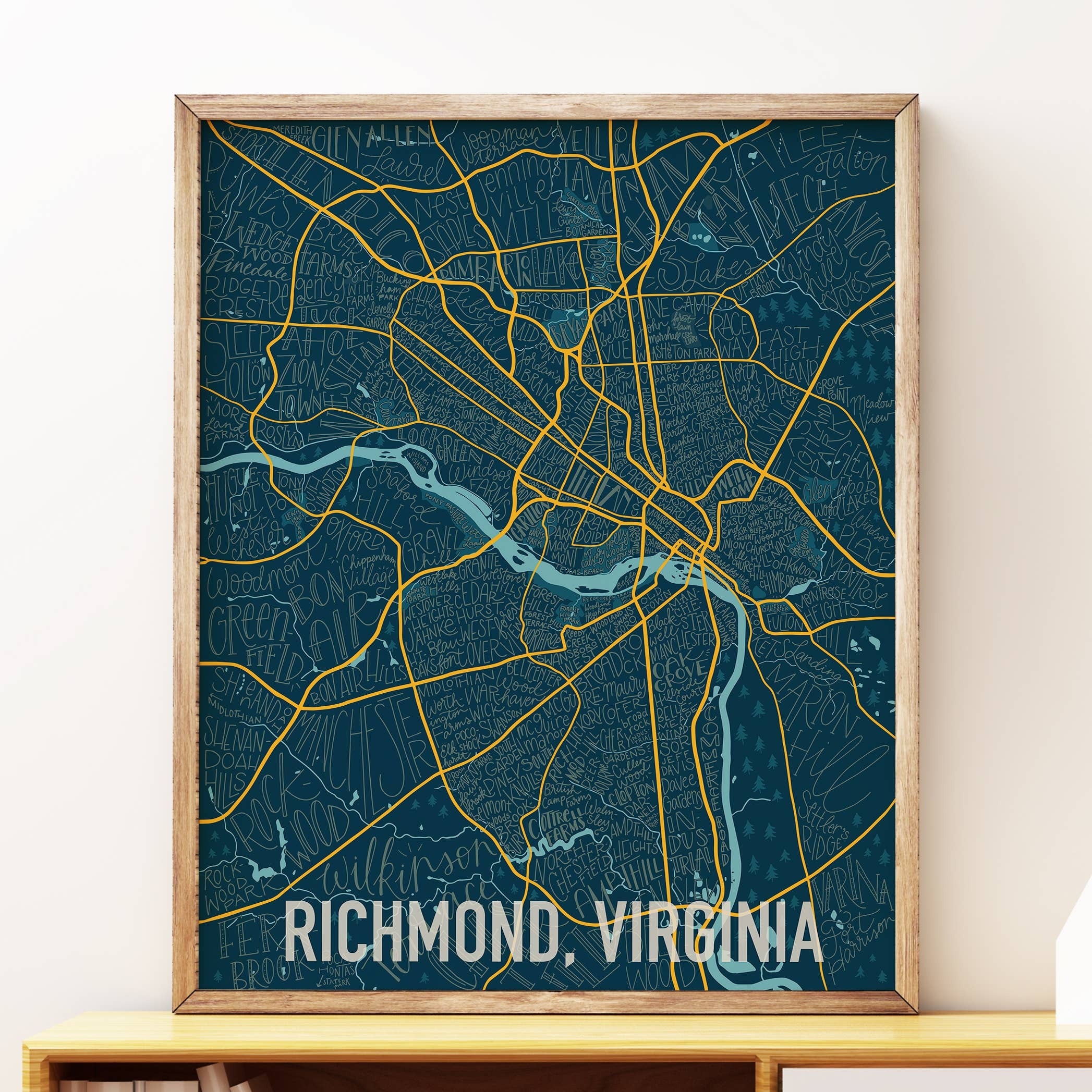 Richmond, VA Neighborhood Map Forest - 8x10, 11x14 Art Print: 11"x14